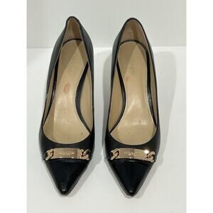 Beautiful Coach Black Leather Heels Size 8.5 With Metal Accents